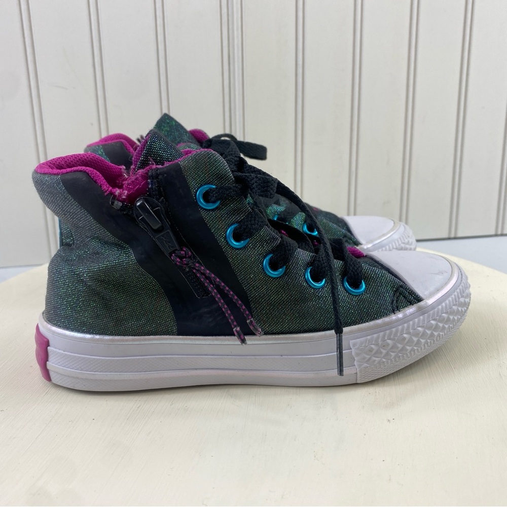 Converse Sport Juniors Green‎ and Pink Shimmer High-Top Zip Sides Sneakers Sz 11